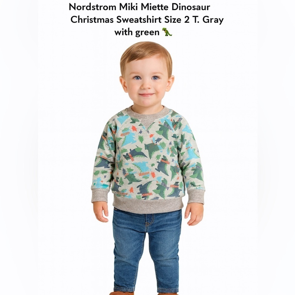 Nordstrom Miki Miette Dinosaur Christmas Sweatshirt – Size 2T (Boy) 🦖